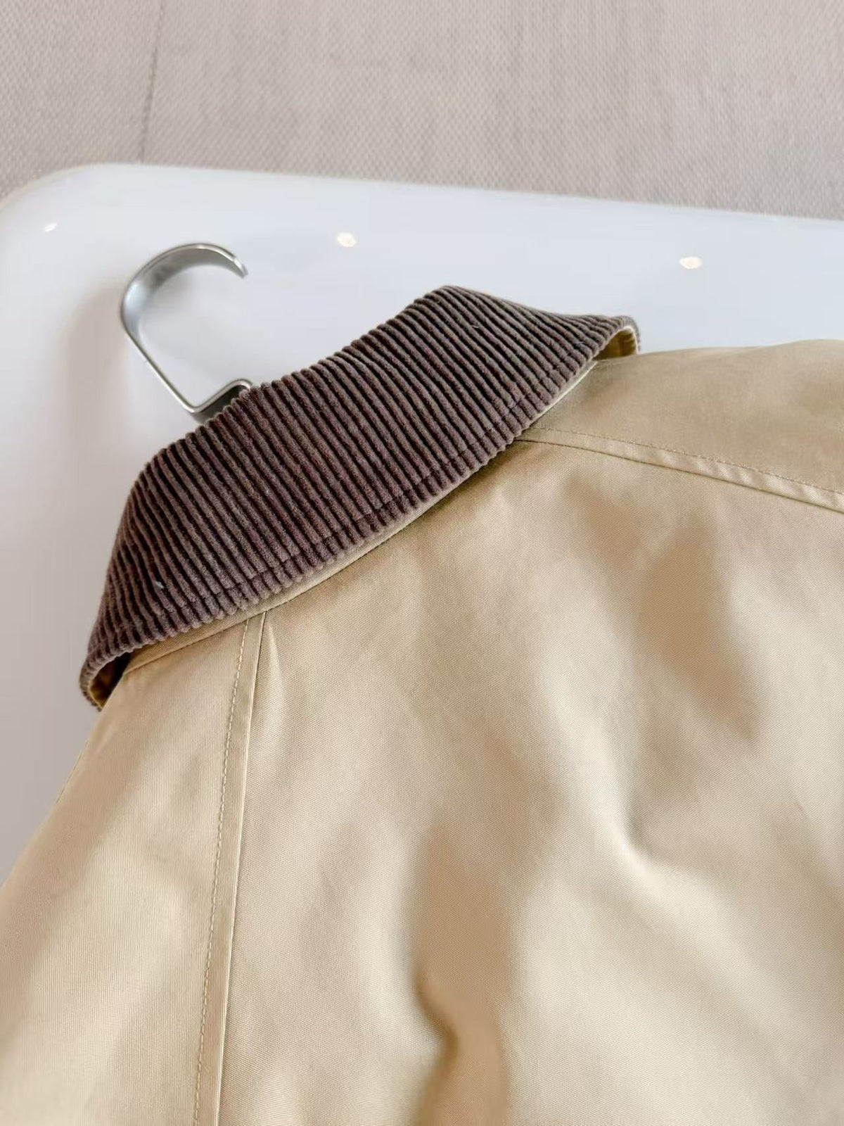 The Row 26s Corduroy Collar Single Breasted Car Coat Beige Brown Cotton 219517
