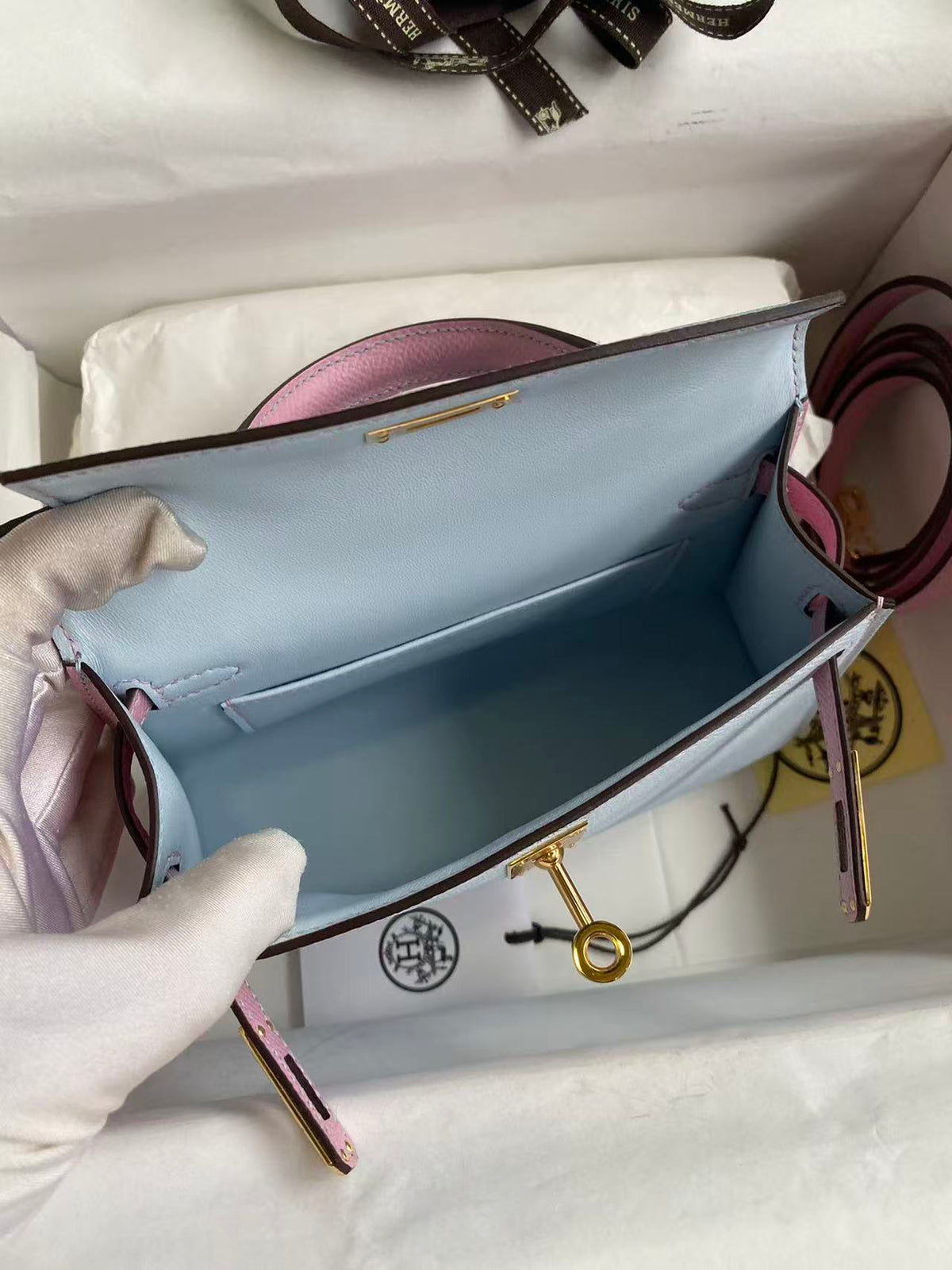 High-end Hermes 2026 Mini Kelly II 19cm Bag Blue Brume Mauve Sylvester Epsom Leather