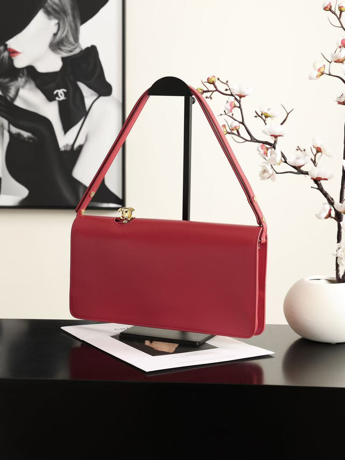 Chanel 2026 Shiny Lambskin Clutch 27cm Dark Red Leather