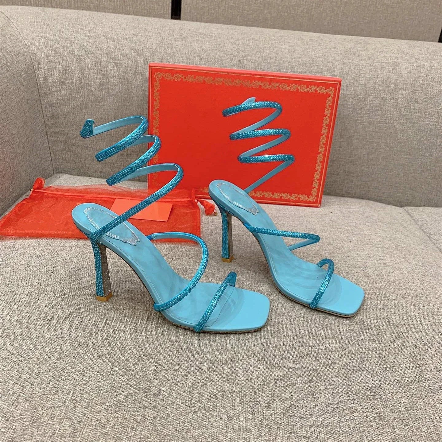 Crystal Snake Rhinestone Stilettos - Luxury Open Toe Heels