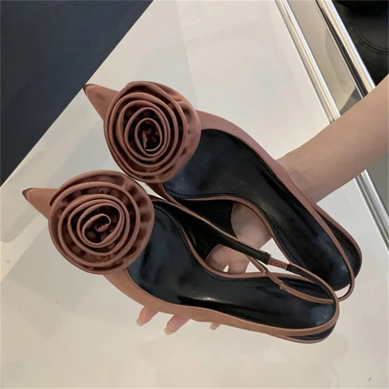 Eilyken Silk Slingback Floral Heels - Pointed Toe Pumps
