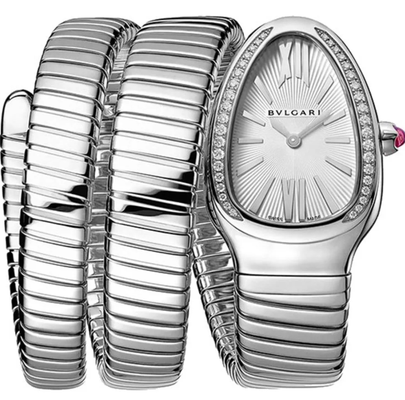 Bulgari Serpenti Tubogas 35mm Steel and Diamond Silver Dial Quartz Watch