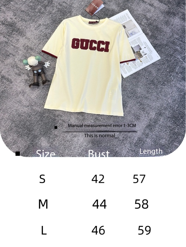 GG SS26 Logo-embroidered T-shirt Cream Burgundy Cotton 350812