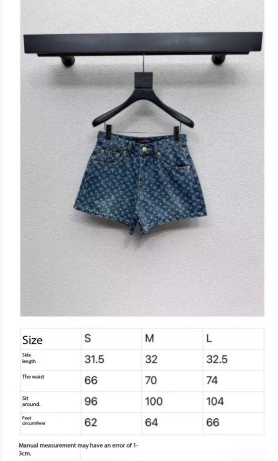 LV Monogram Print Denim Shorts Blue Washed Cotton 350978