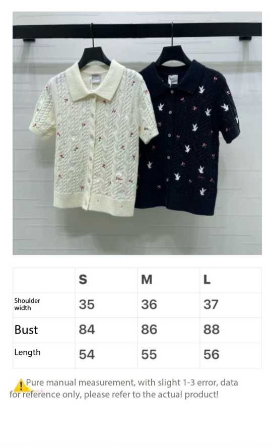 CD SS26 Embroidered Knit Polo Shirt Bird Rose Navy Blue Cashmere 351083