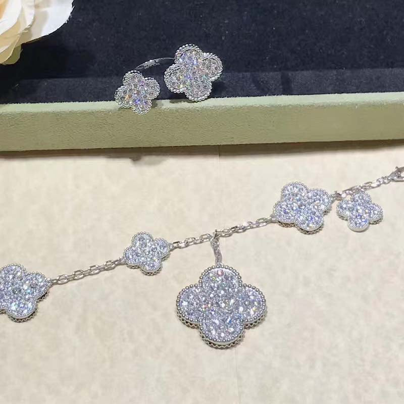 Magic Alhambra 6 Motifs Silver Diamond Bracelet