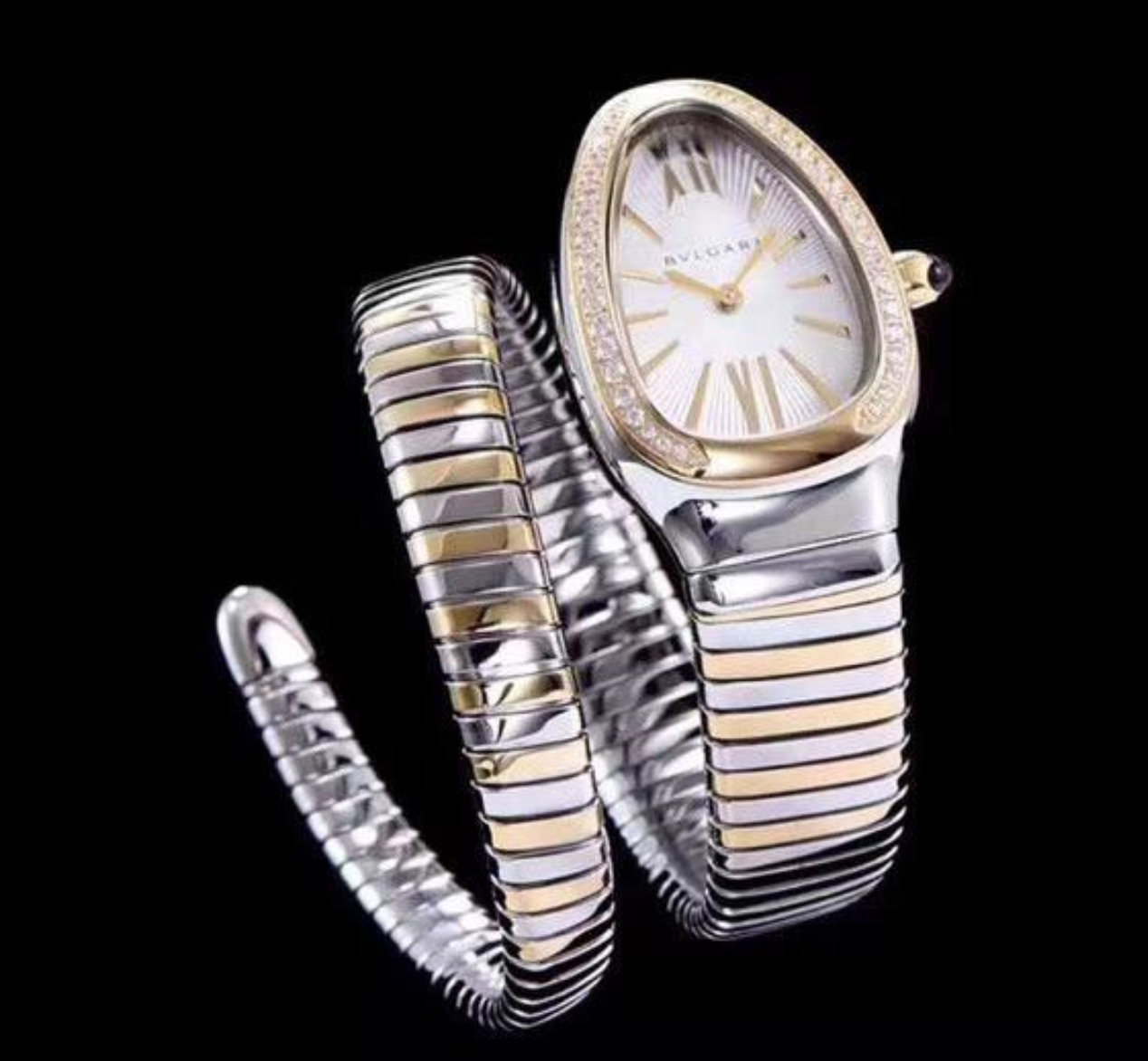 SERPENTI TUBOGAS 35MM PINK GOLD SILVER DIAMOND BEZEL