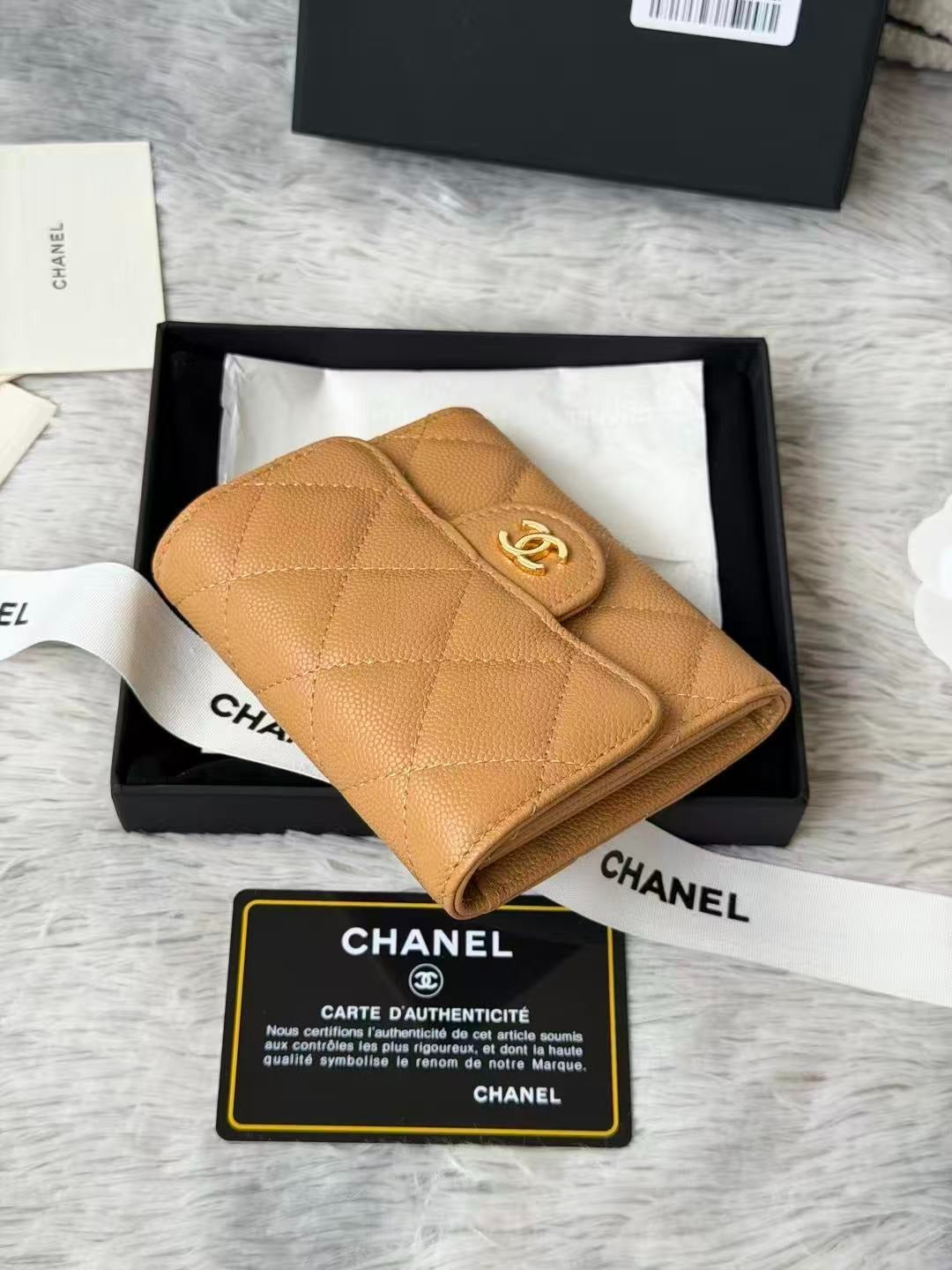 CC Small Wallet 11cm Caramel Brown Caviar Gold Hardware