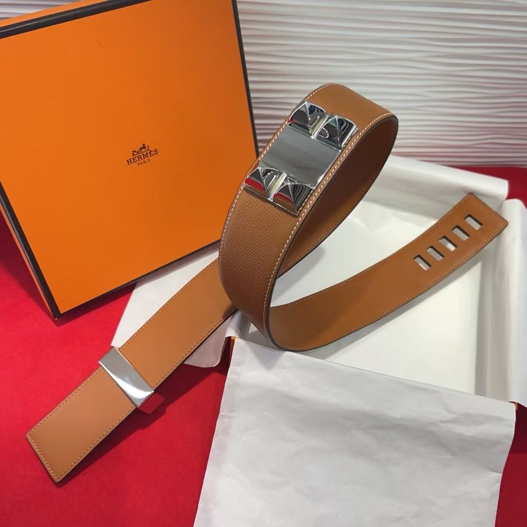 HM Collier De Chien Belt 45mm Tan Epsom Sliver Buckle