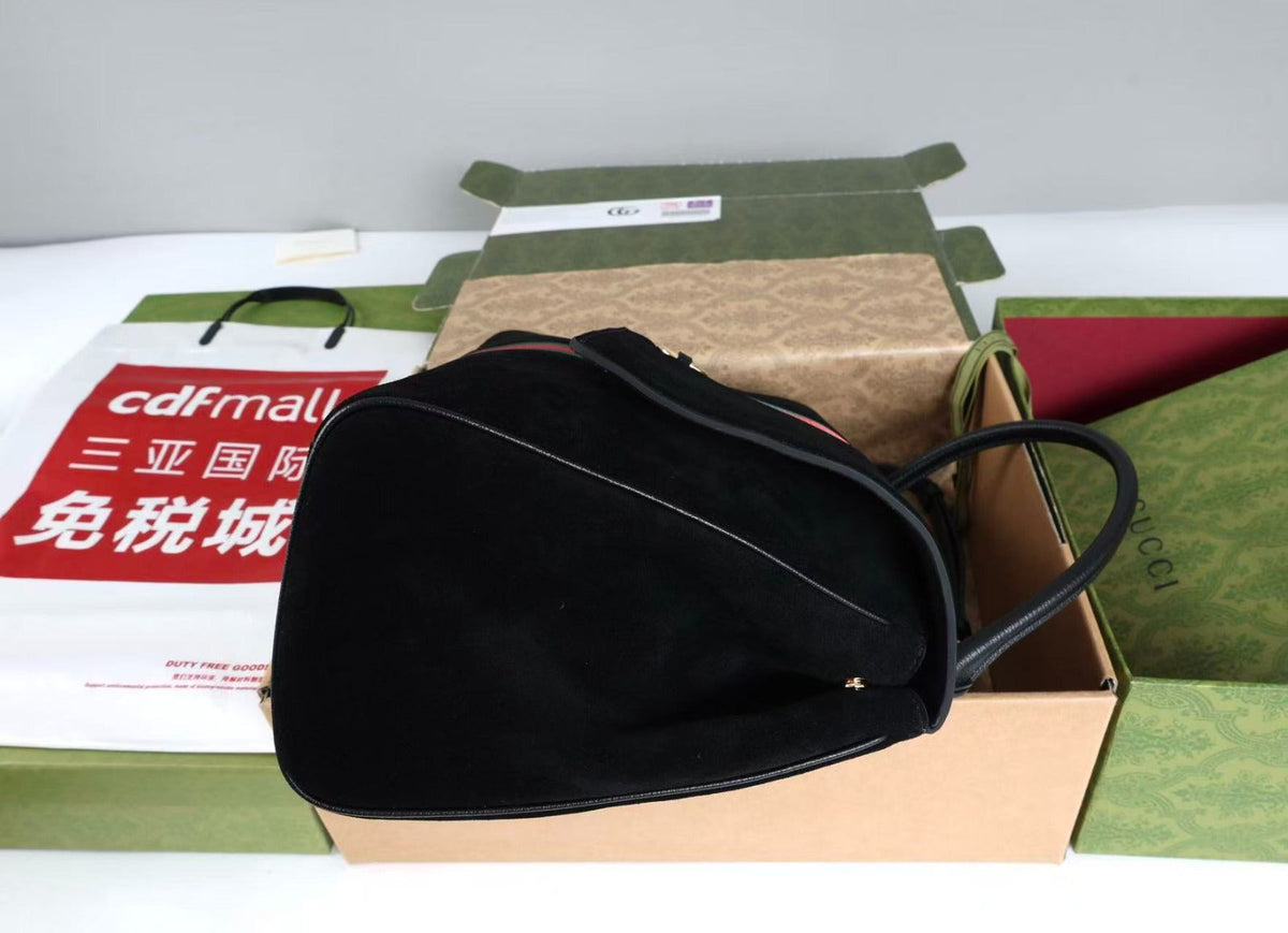Gucci 2026 Paparazzo Shoulder Bag 37cm Black Red Green Suede