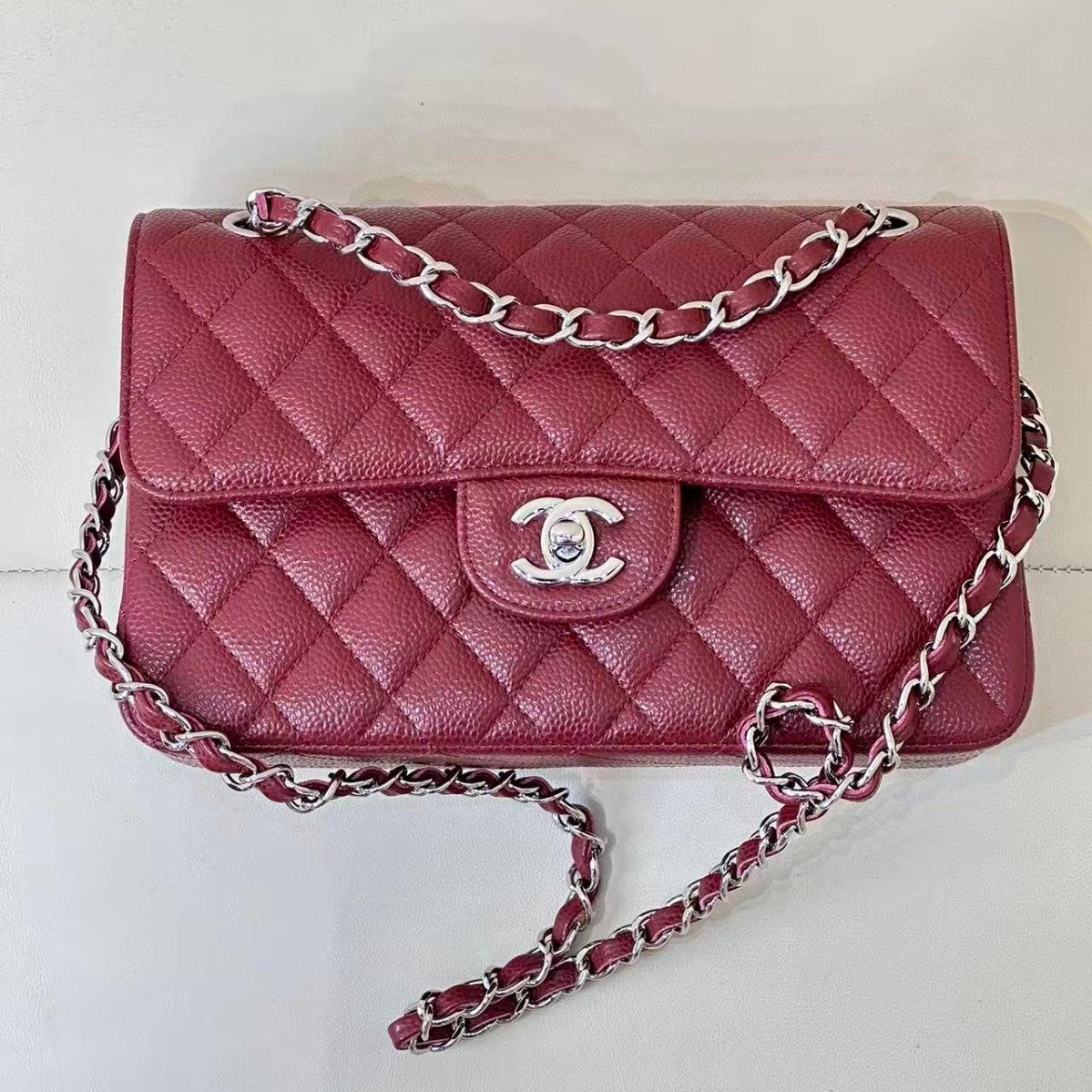 CC 26s Flap Bag Jumbo 23 Burgundy Caviar Silver Hardware