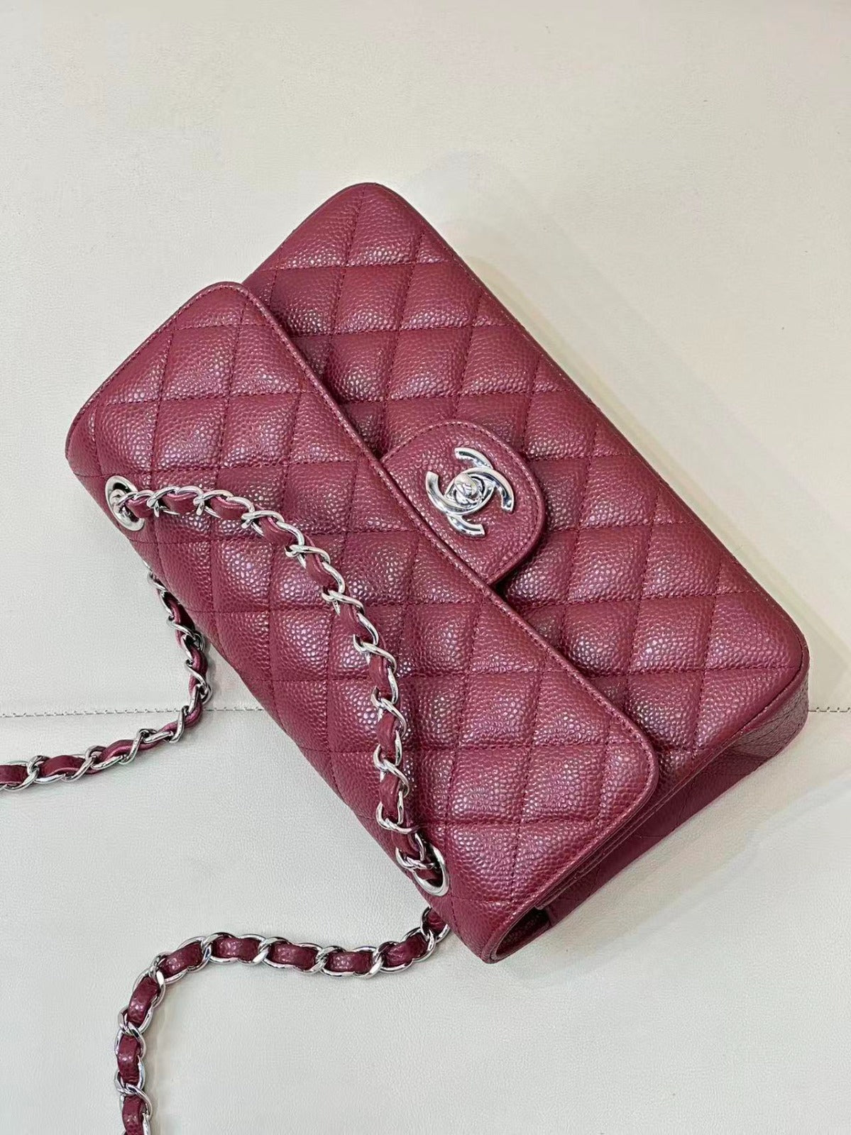 CC 26s Flap Bag Jumbo 23 Burgundy Caviar Silver Hardware