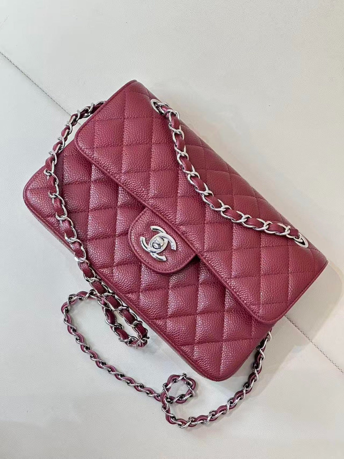 CC 26s Flap Bag Jumbo 23 Burgundy Caviar Silver Hardware