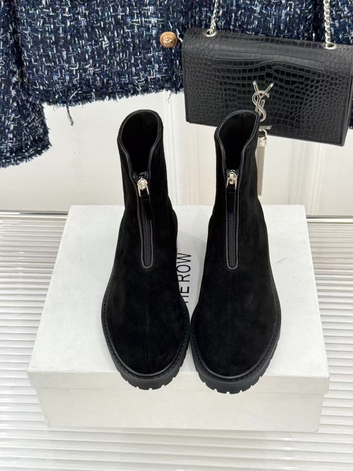 TR 2026 Hike Front-Zip Suede Ankle Boots Black Suede