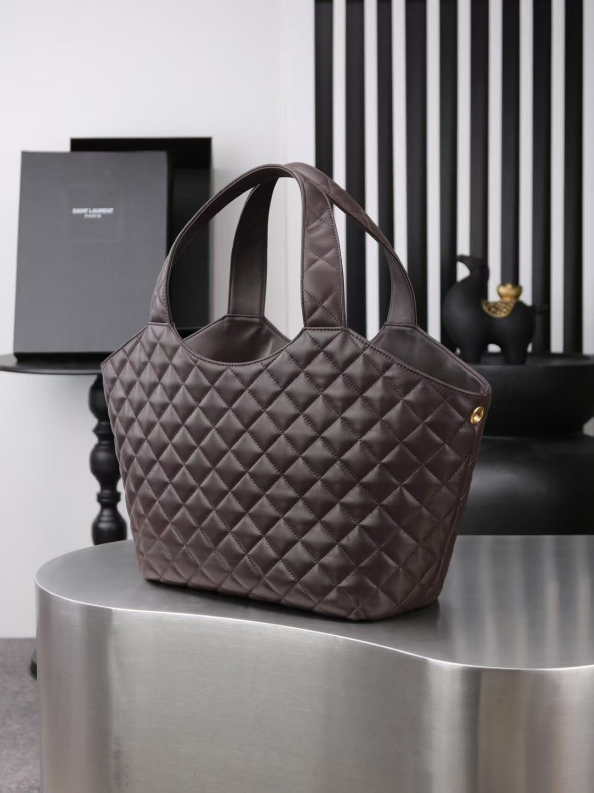 YSL 2026 ICARE Medium Chocolate Quilted Nappa Leather