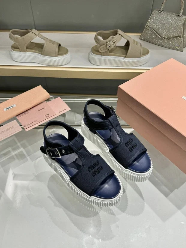 Miumiu 2026 Platform Sandals Fabric Leather 935741