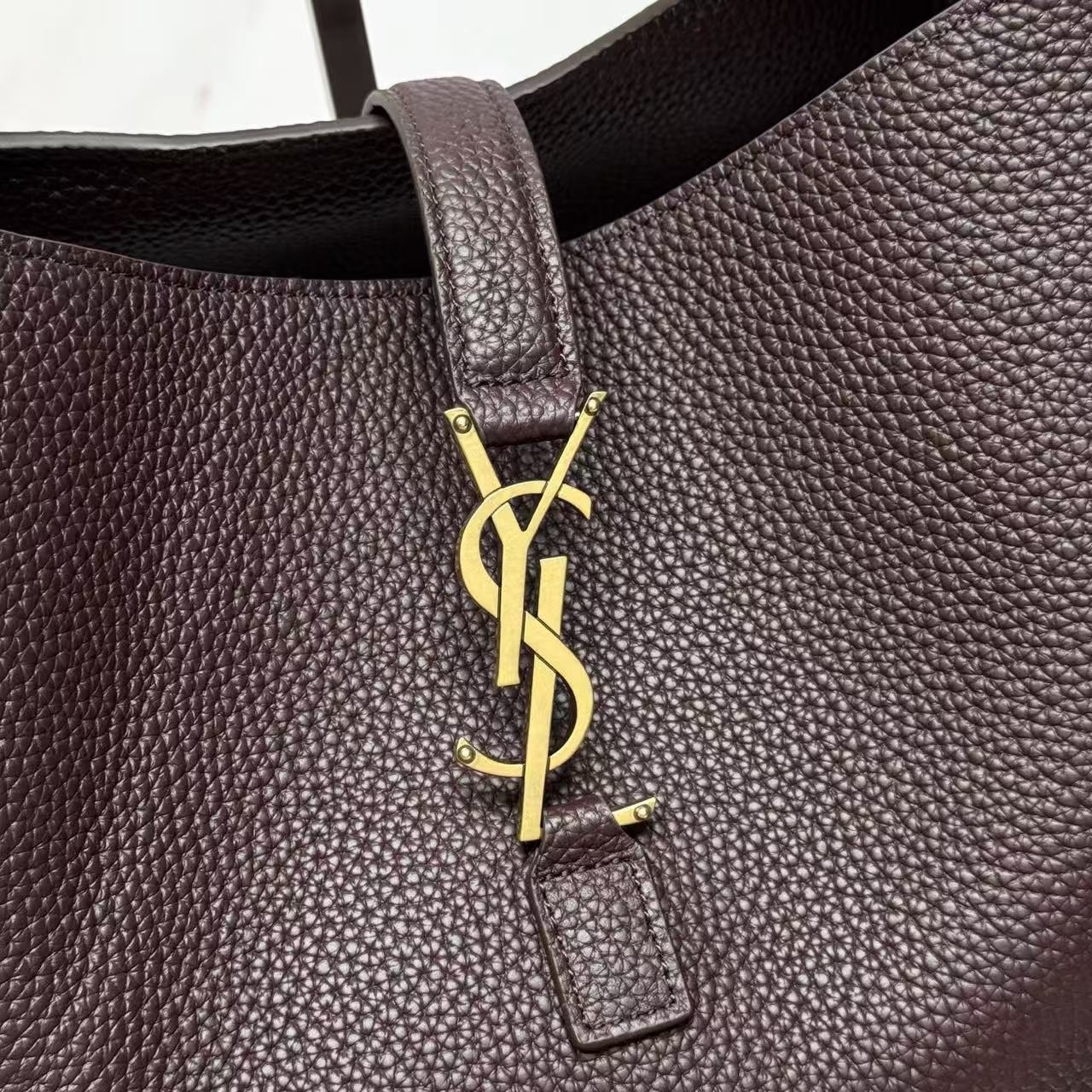 YSL Le 5 À 7 Bea Hobo Bag Dark Brown Grained Leather