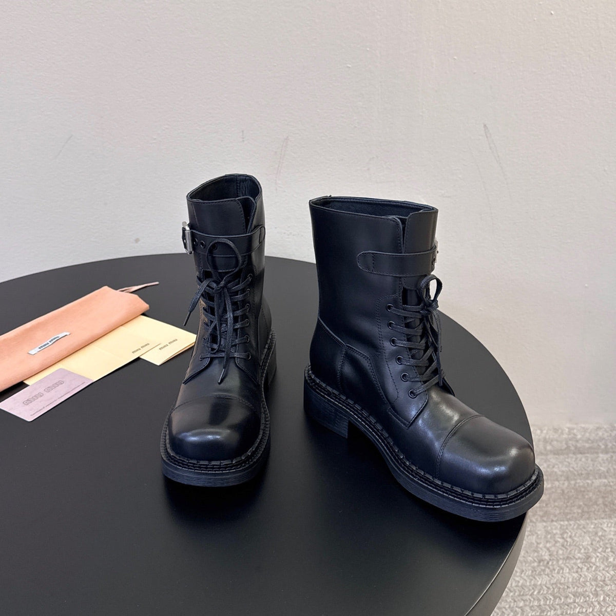 Miumiu 26s Lace-up Ankle Boots Black Calfskin