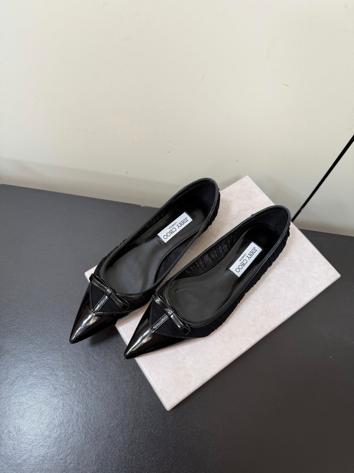 Jimmy Choo 26S Pointed-Toe Flats Black Lambskin 371946