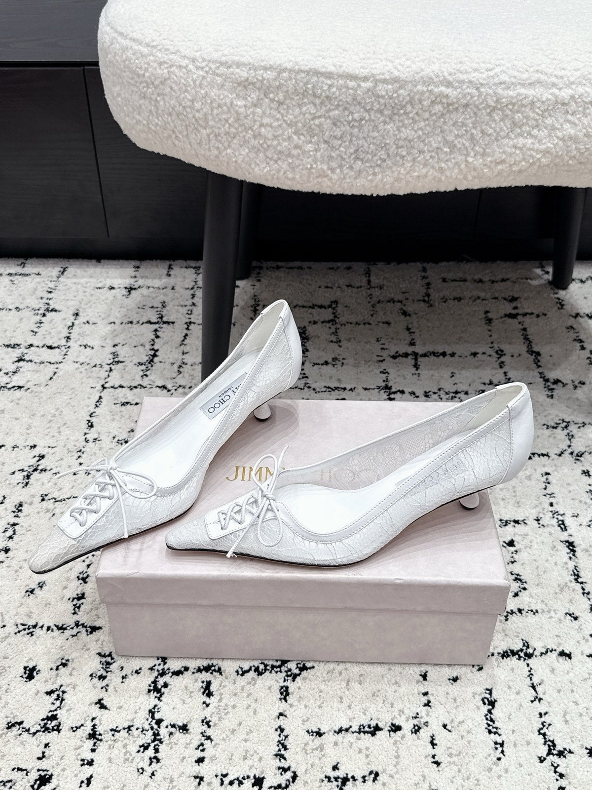 Jimmy Choo 26S Lace-Up High Heels 4.5cm White Lace Fabric 843912