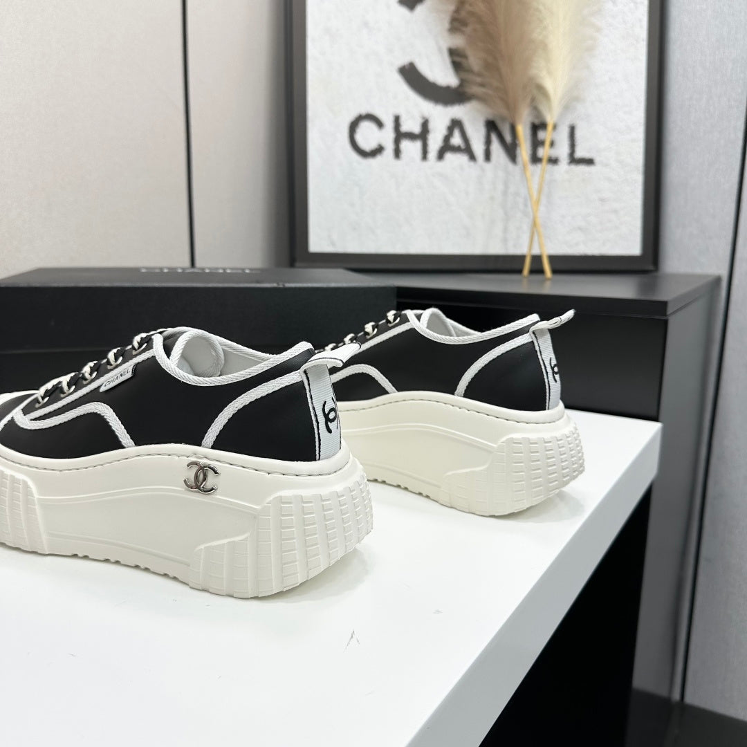 CC 26S Chunky Sneakers in Black and White Calfskin
