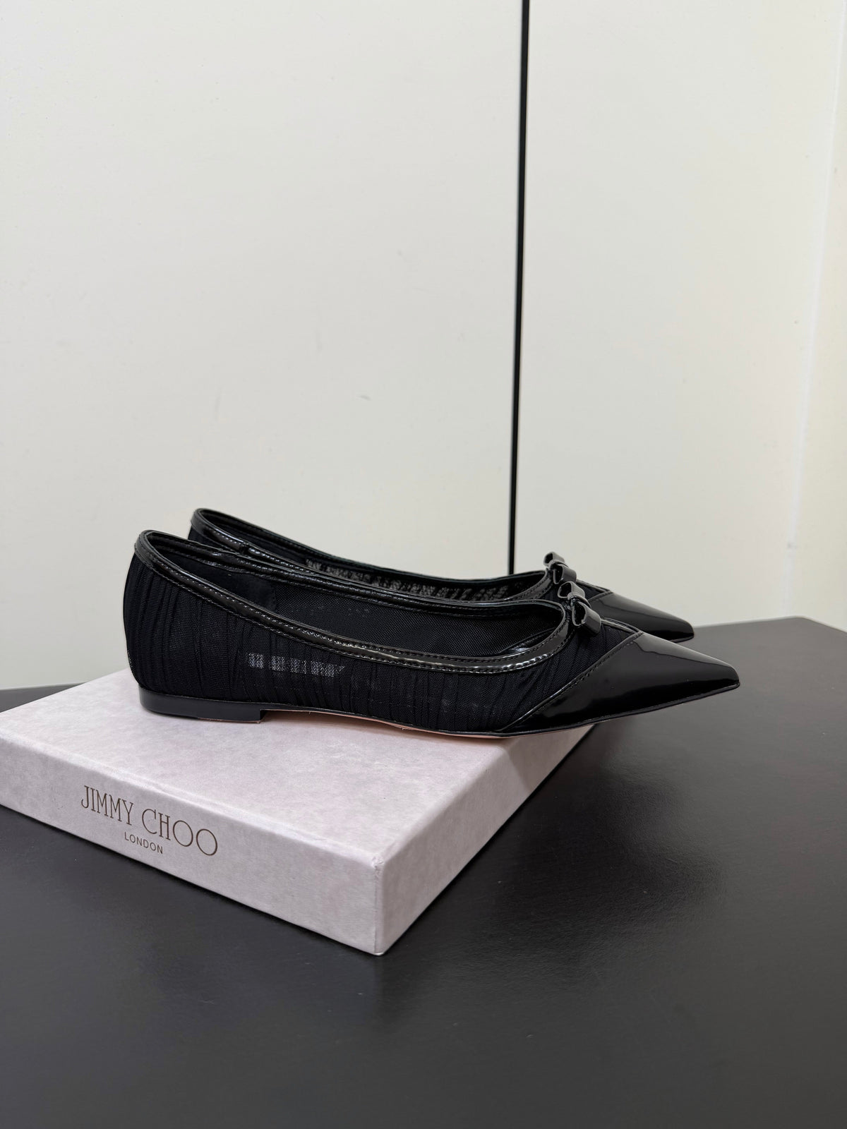 Jimmy Choo 26S Pointed-Toe Flats Black Lambskin 371946