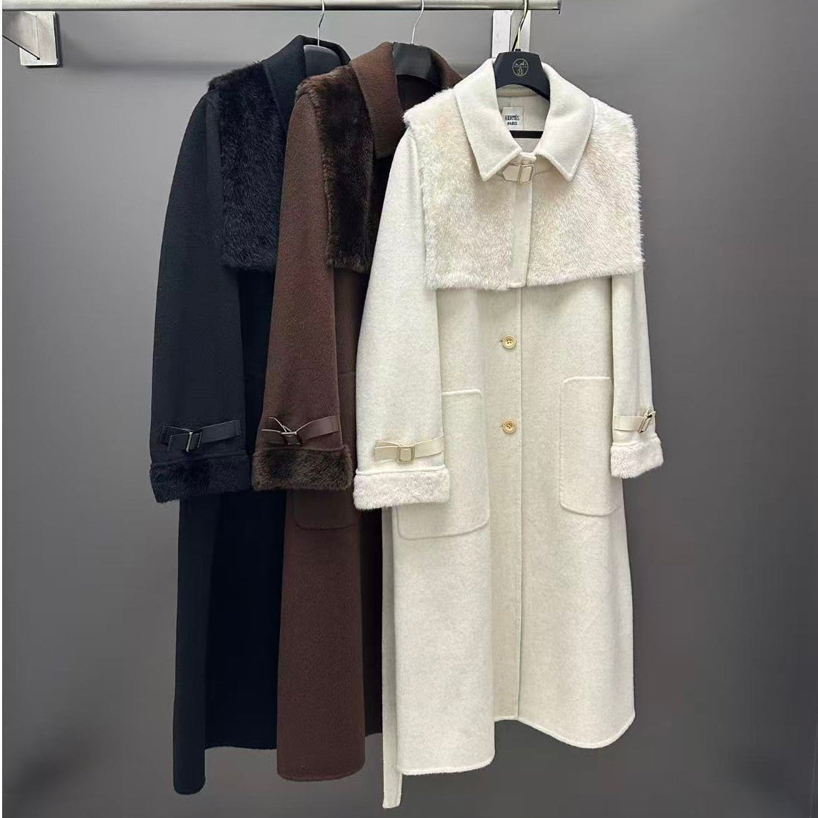HM 26K Cashmere Coat Fur Shawl Collar Wool Cashmere Blend 435156