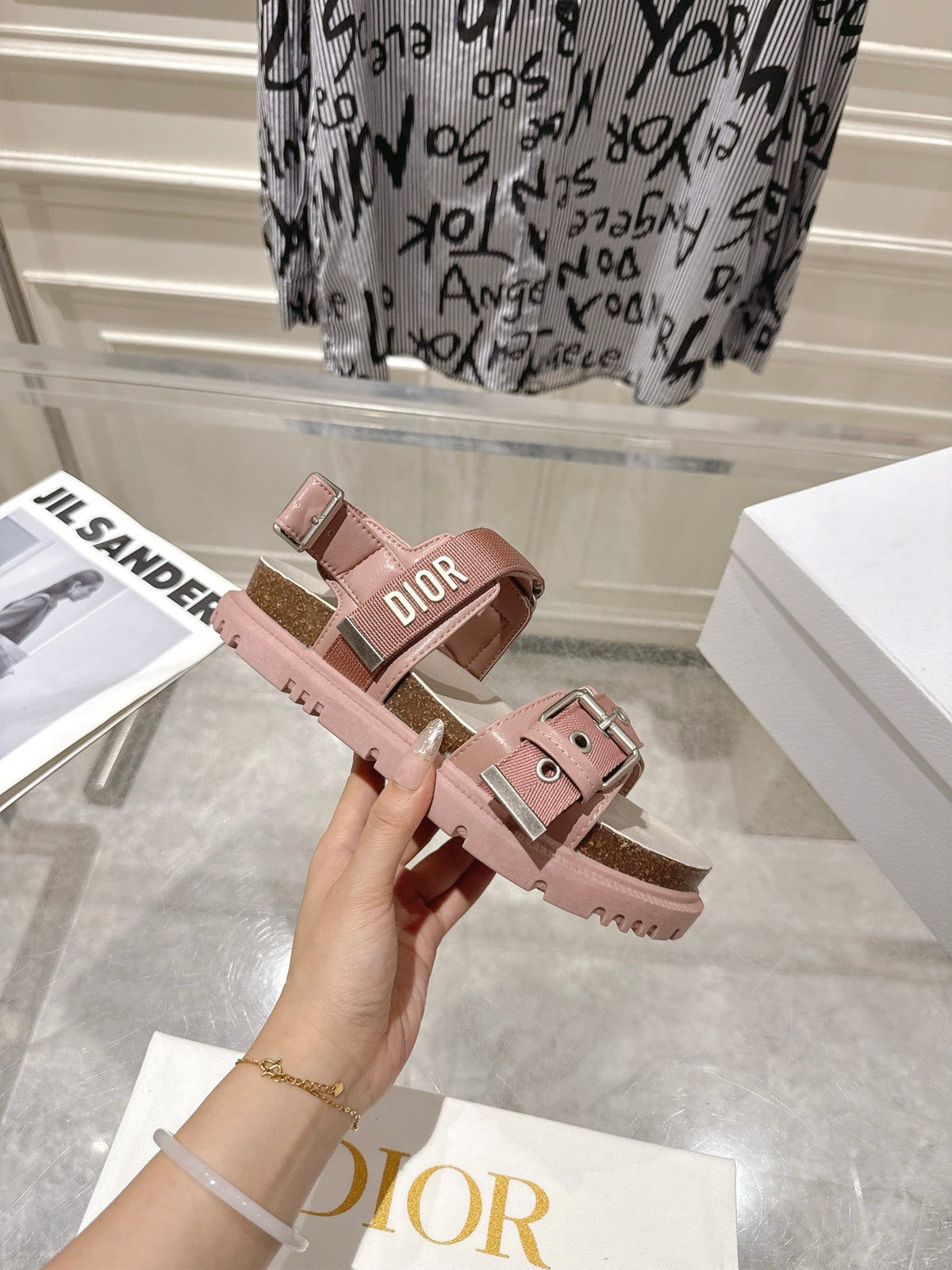 CD 26s Buckle Sandals Nude Pink Canvas 529406