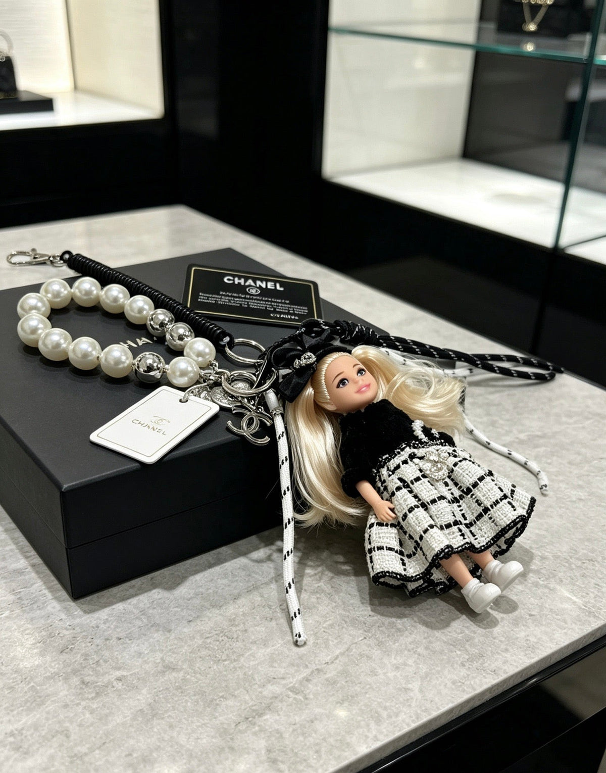 Chanel Black White Pearls Doll Charm