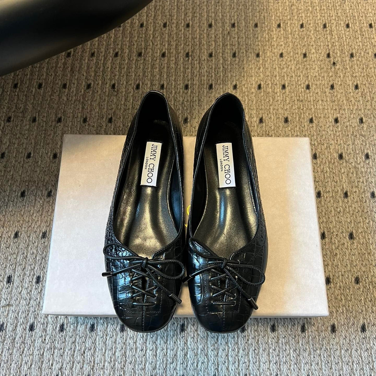 Jimmy Choo 26S Classic Ballet Flats Black Calfskin 742139