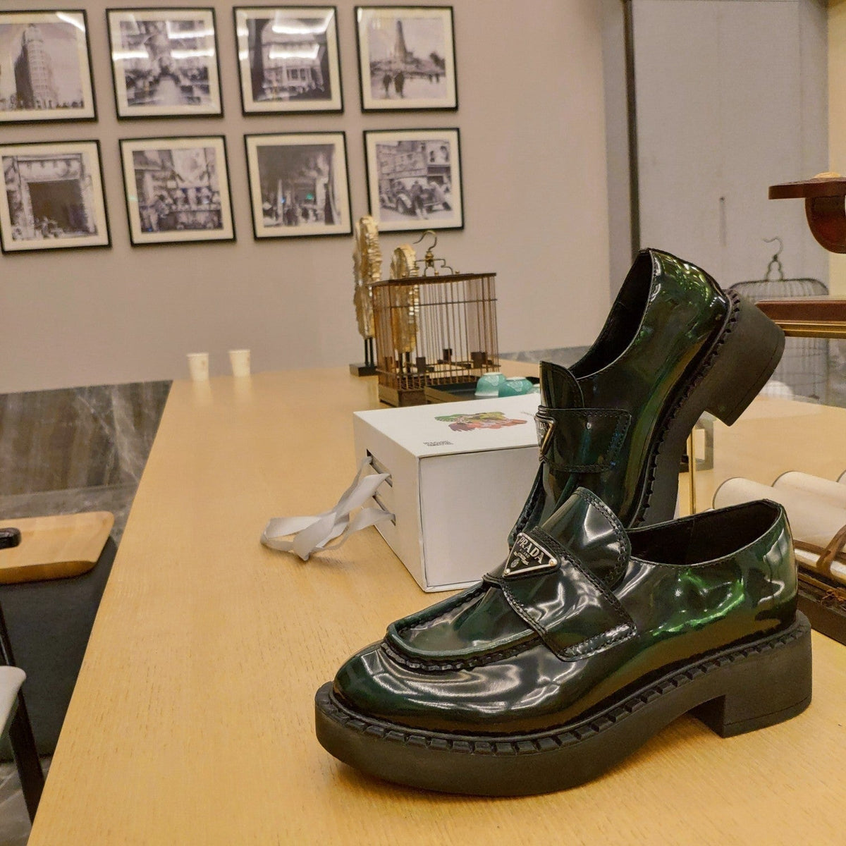 Prada 26S Penny Loafers 55mm Green Patent Calfskin