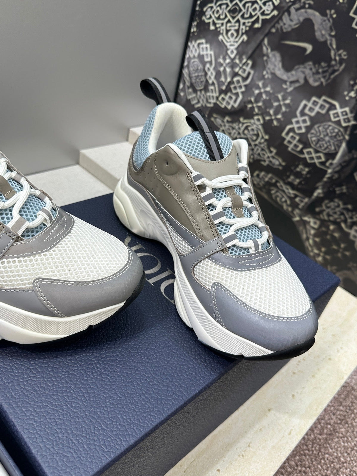 CD 26s Men B22 Sneakers Grey Brown Light Blue Mesh Blue Trim 519482