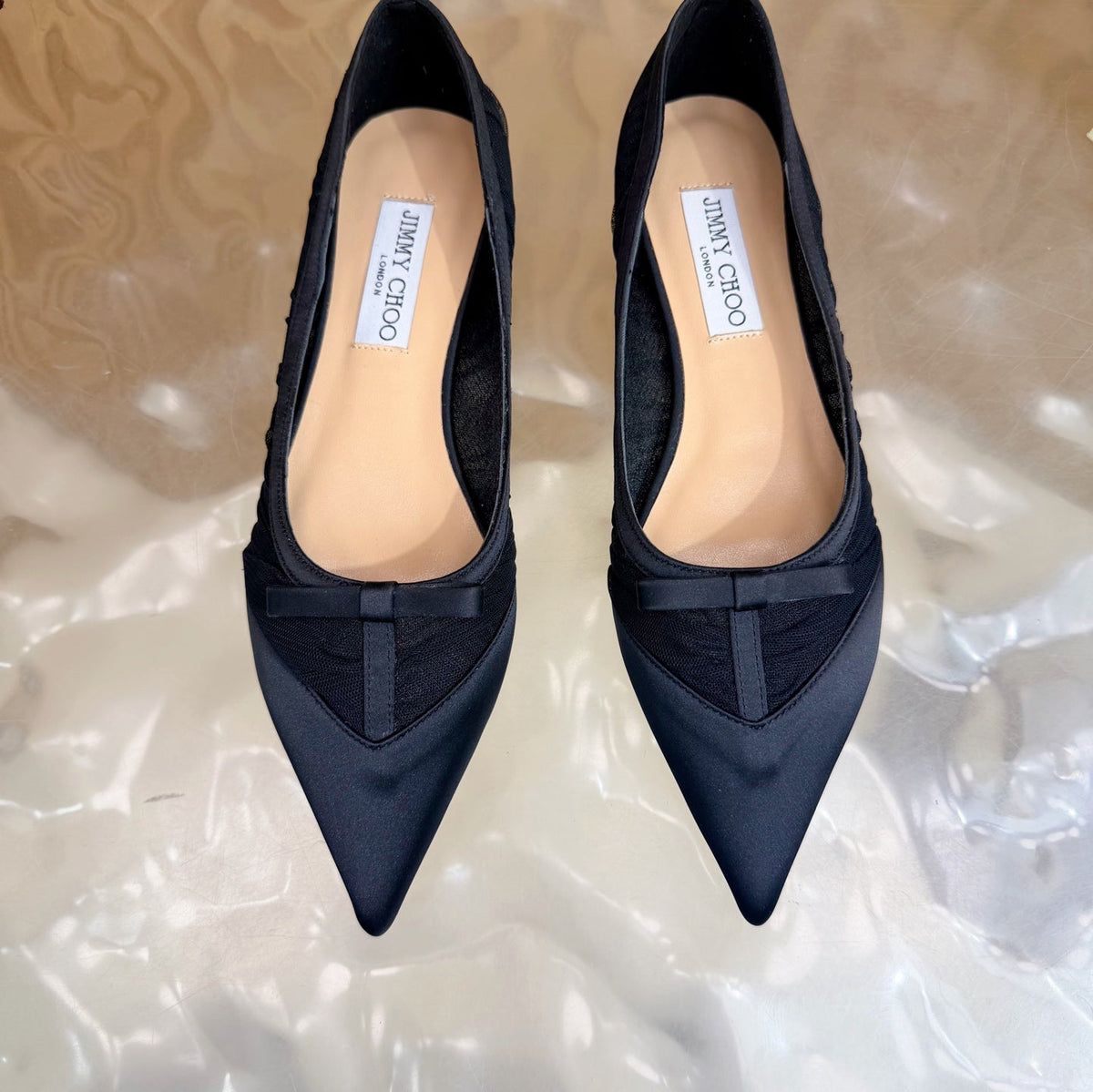 Jimmy Choo 26S Flats Black Mesh And Satin 518394
