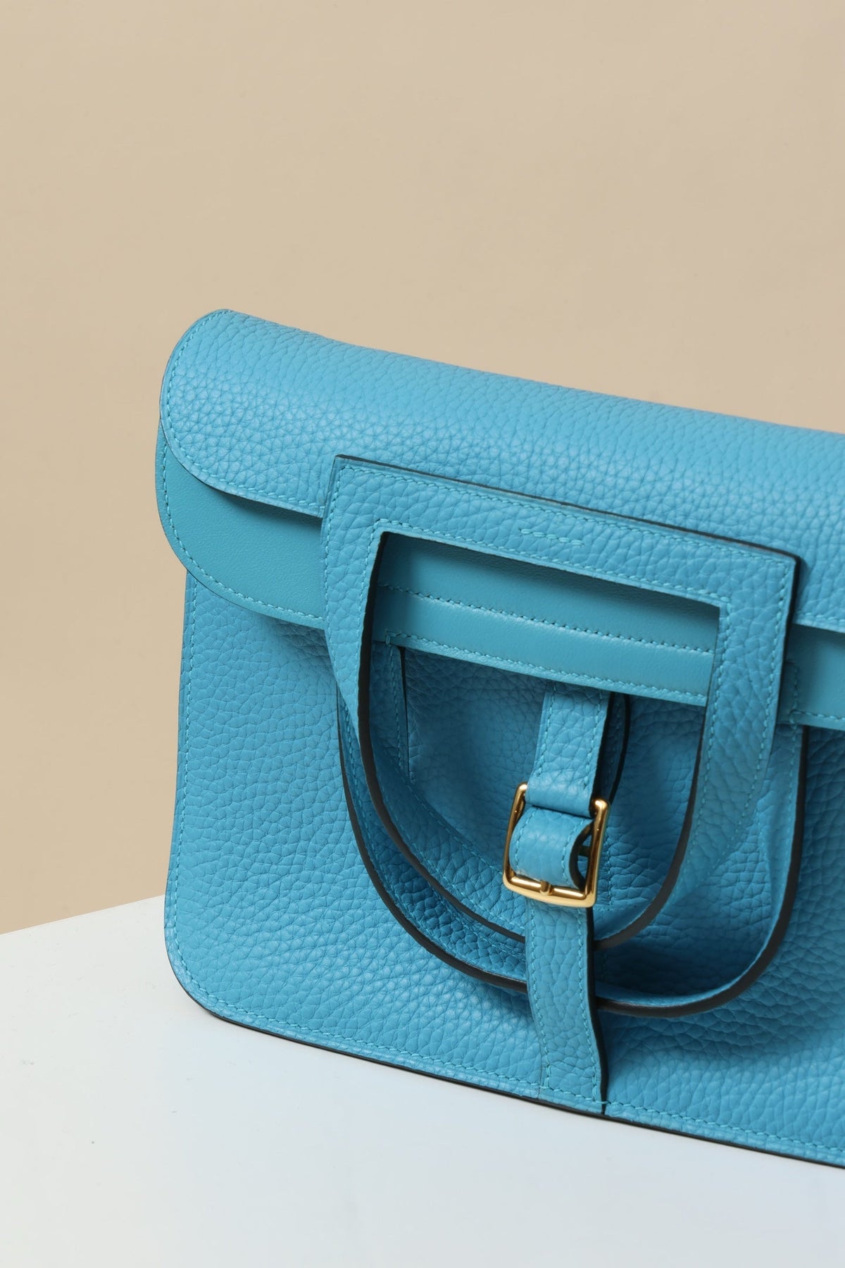 High-end Hermes 2026 Halzan Bag 25cm Candy Blue Swift Leather