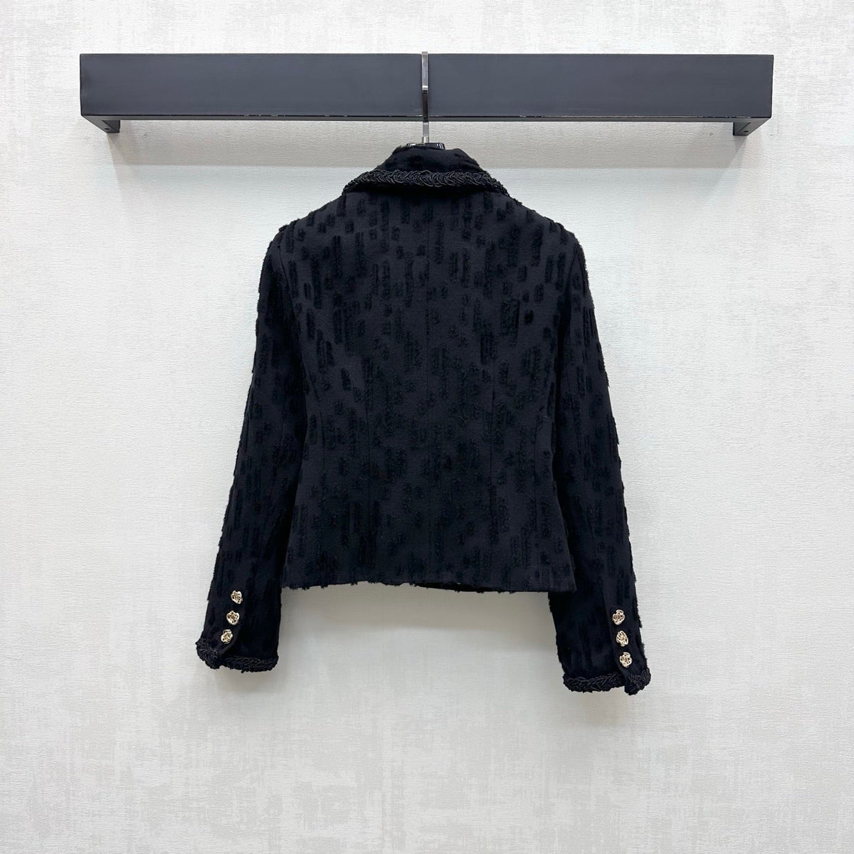 Chanel 26B Textured Wool Jacket With Collar Black 444356