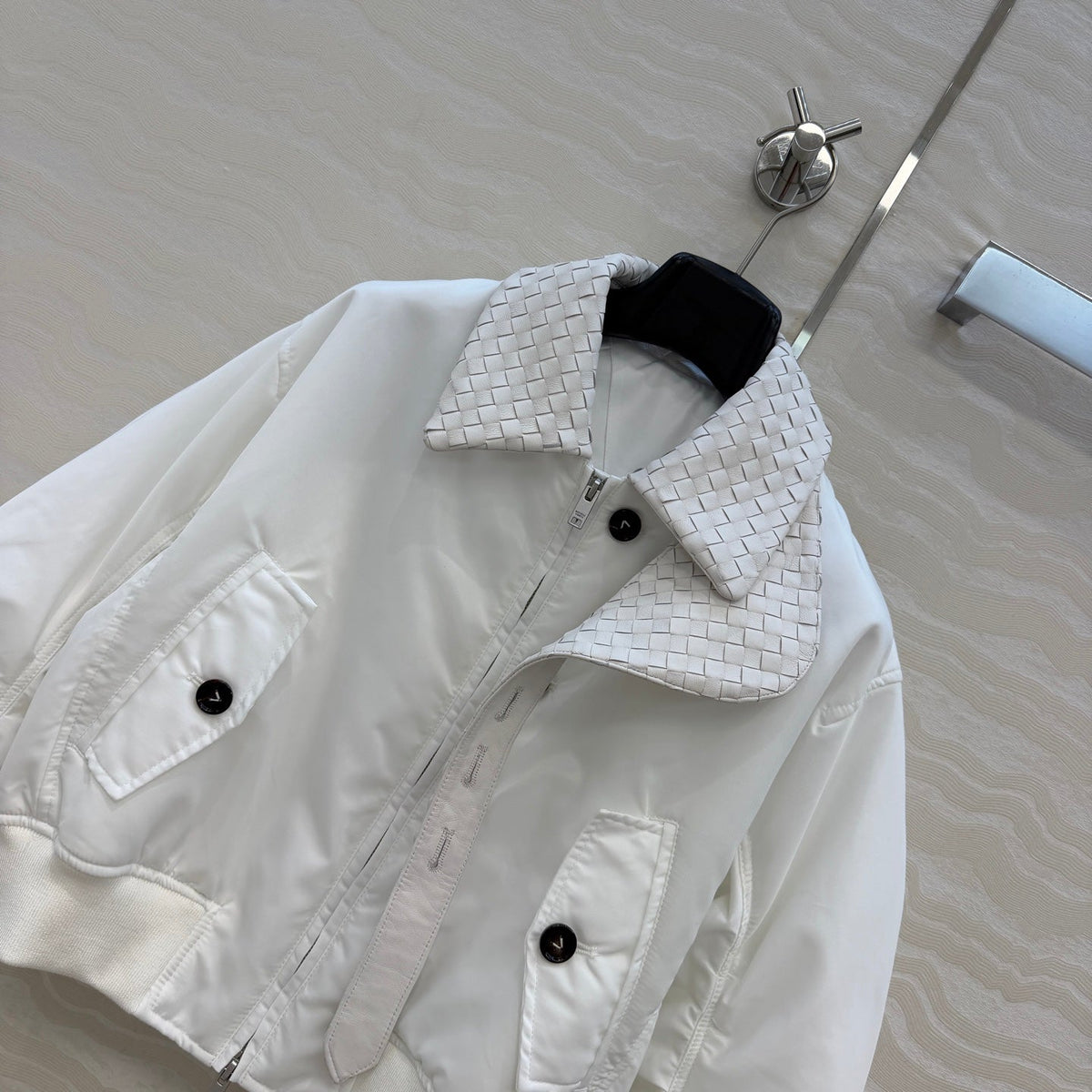 BV 26S Intrecciato Collar Padded Bomber Jacket Polyester 435629