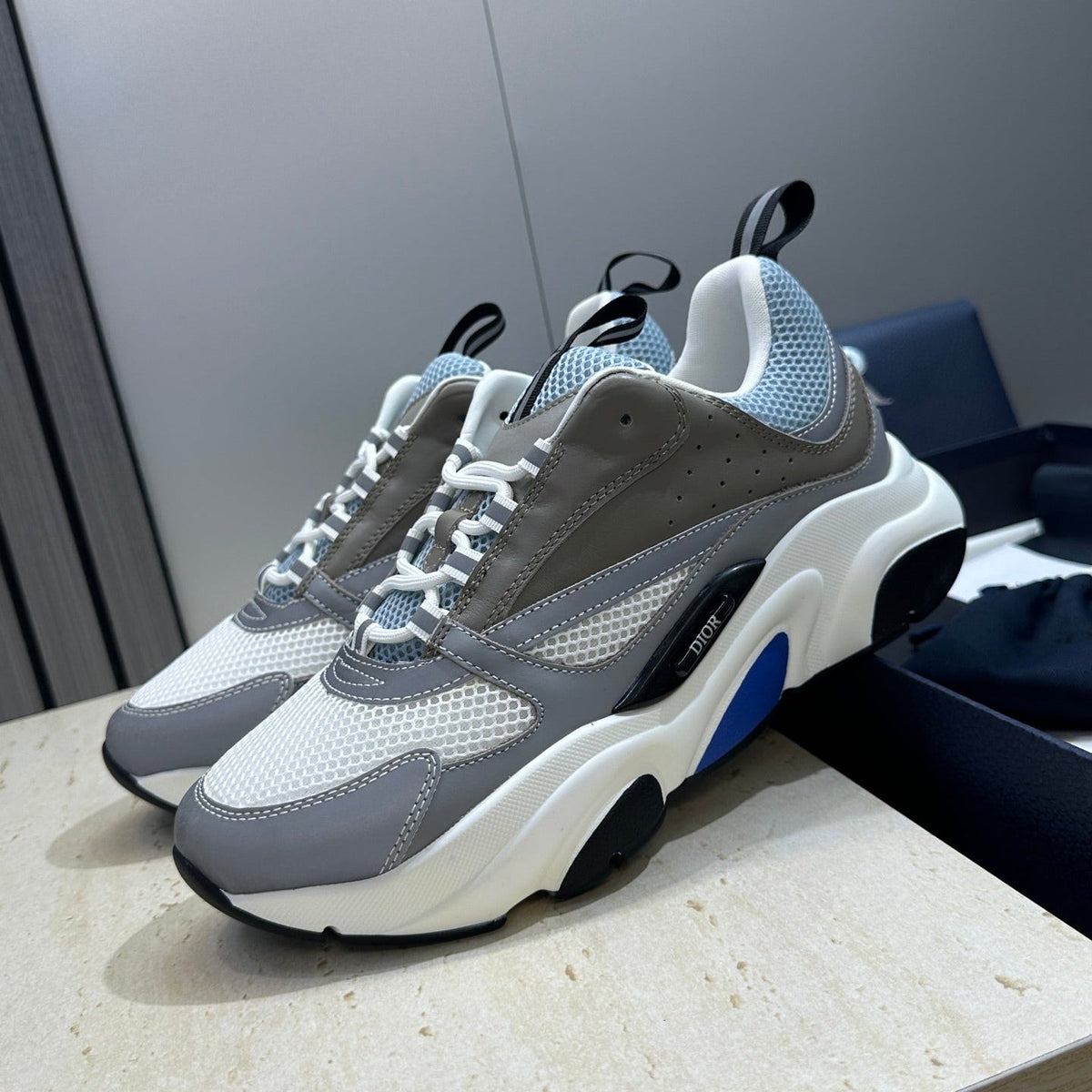 CD 26s Men B22 Sneakers Grey Brown Light Blue Mesh Blue Trim 519482