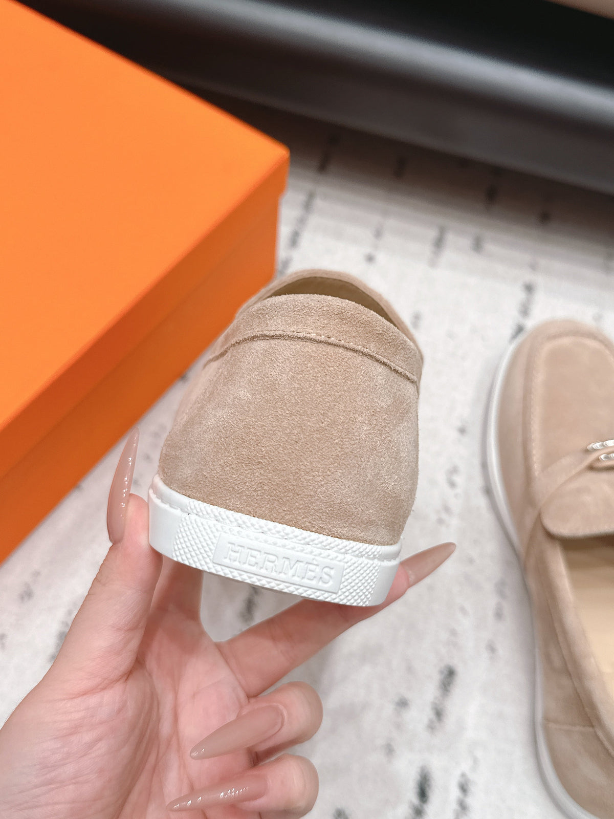 HM 26S Kelly Paris Loafers Sand Brown Suede Silver Hardware