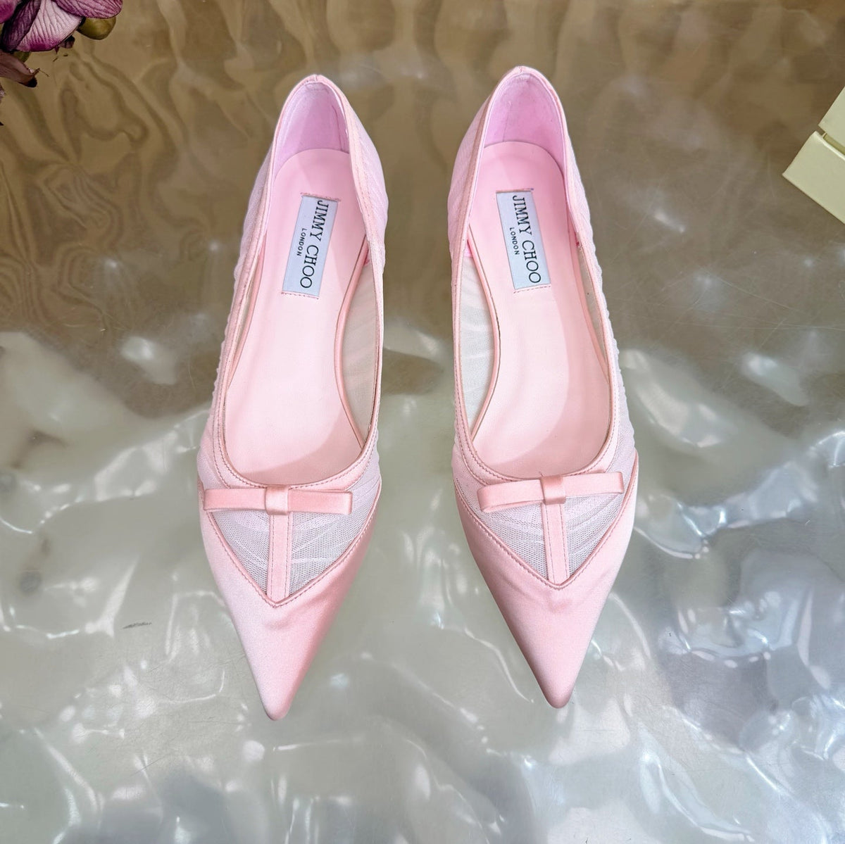 Jimmy Choo 26S Flats Light Pink Mesh And Satin 824619