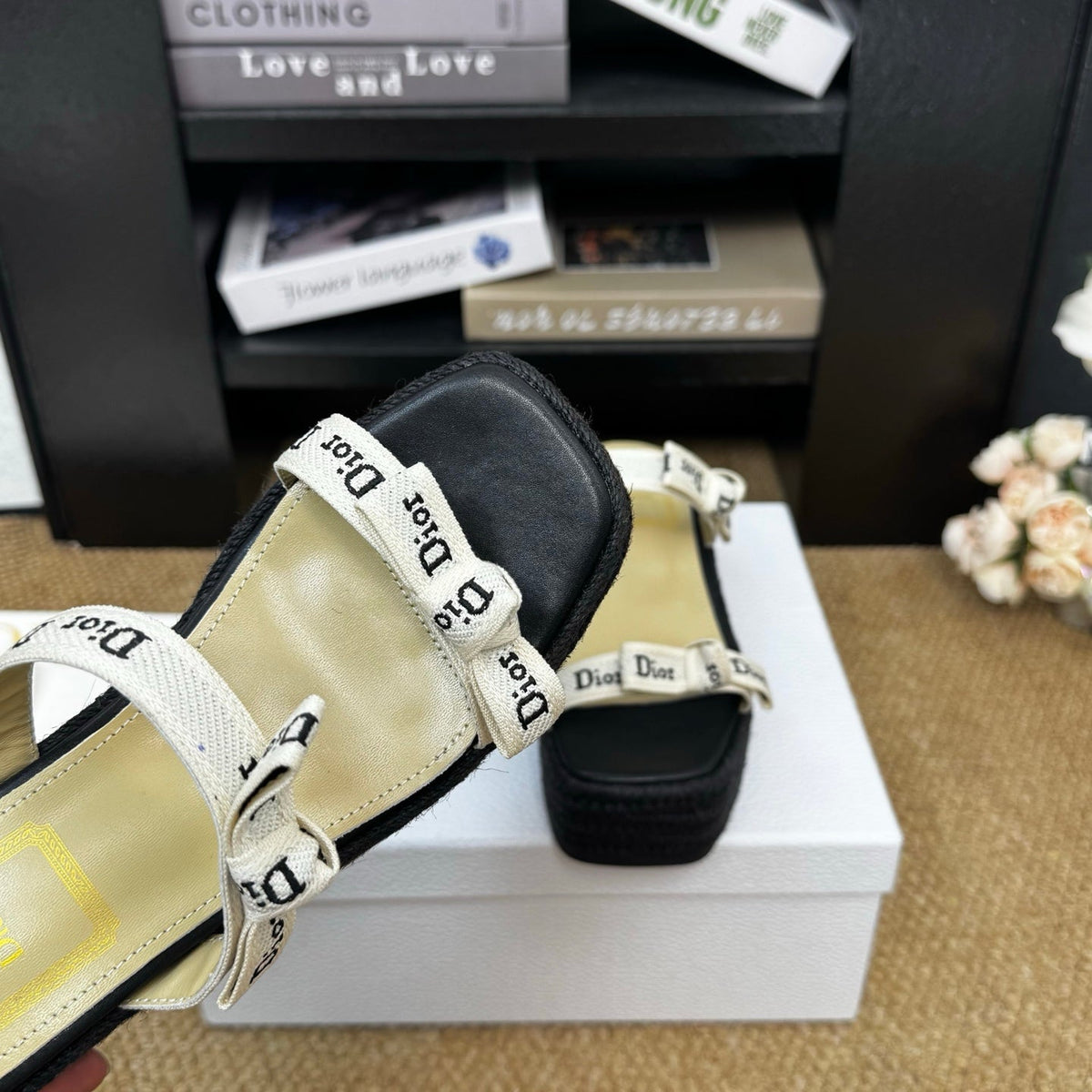 Dior 26s Wedge Sandal Black Canvas Calfskin