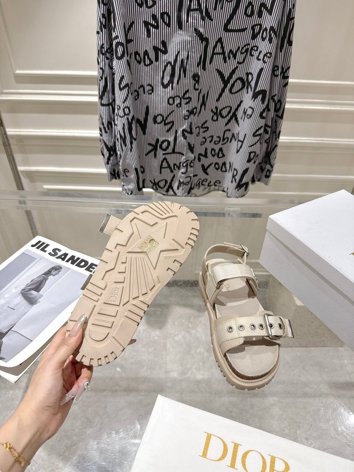 CD 26s Buckle Sandals Beige Canvas 628401