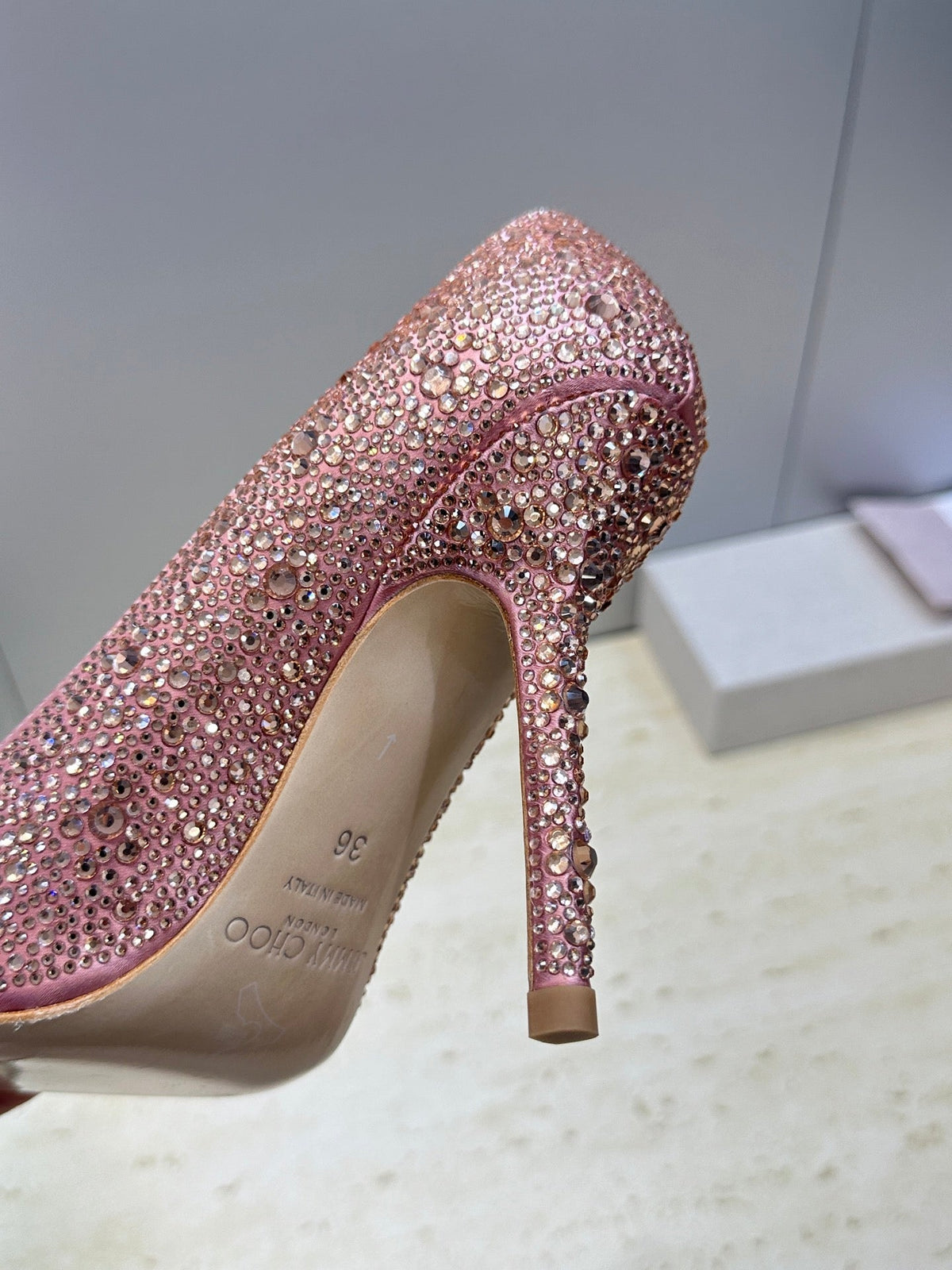 Jimmy Choo 26S High Heels 9.5cm Pink Rose Gold Crystal-Embellished 481935