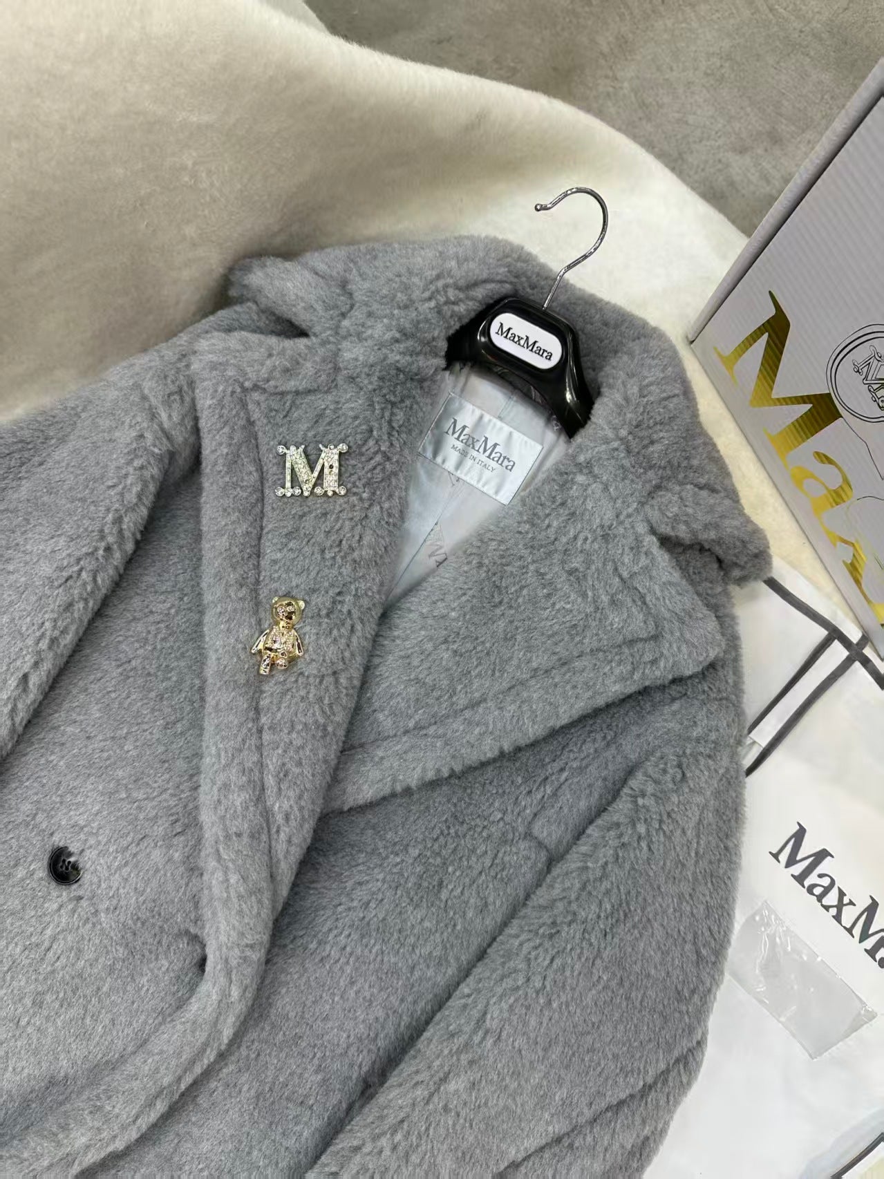 Max Mara Teddy Bear Icon Coat Grey