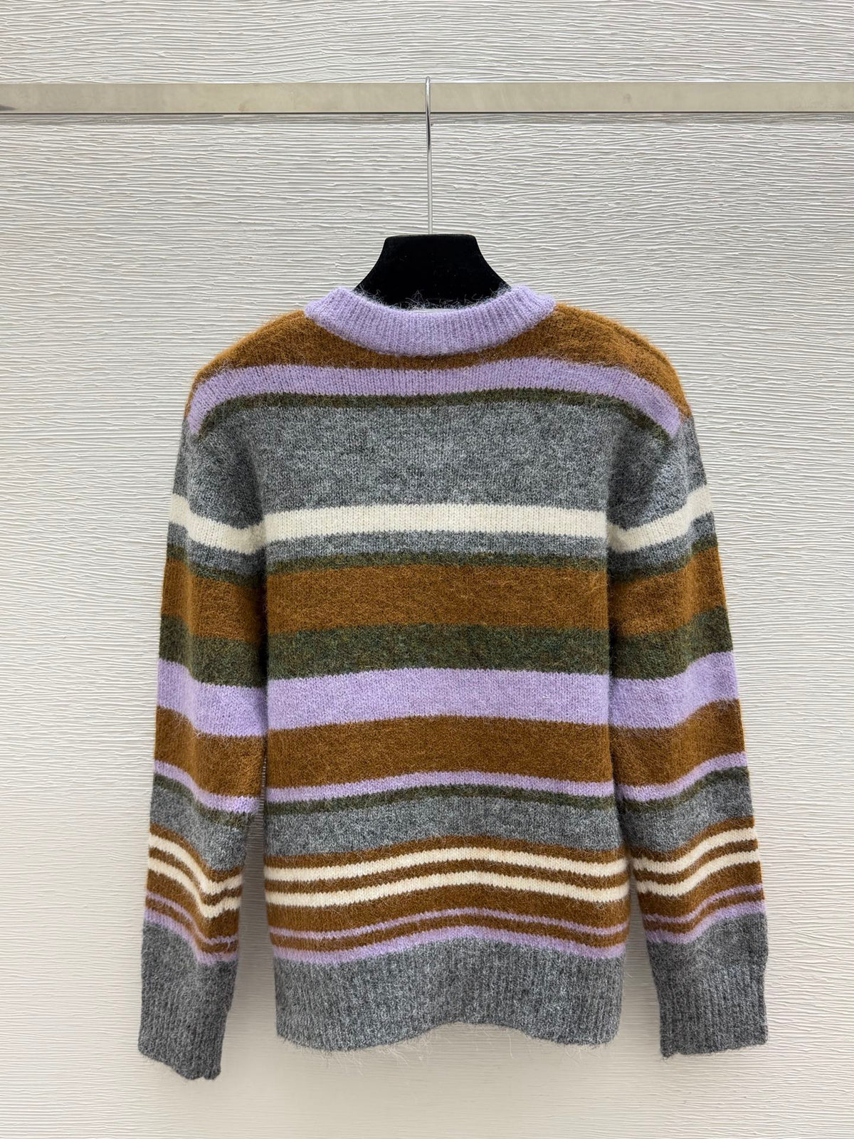 Miu 26FW Striped Knit Cardigan Round Neck Button-Front Multi-Color Wool 313340