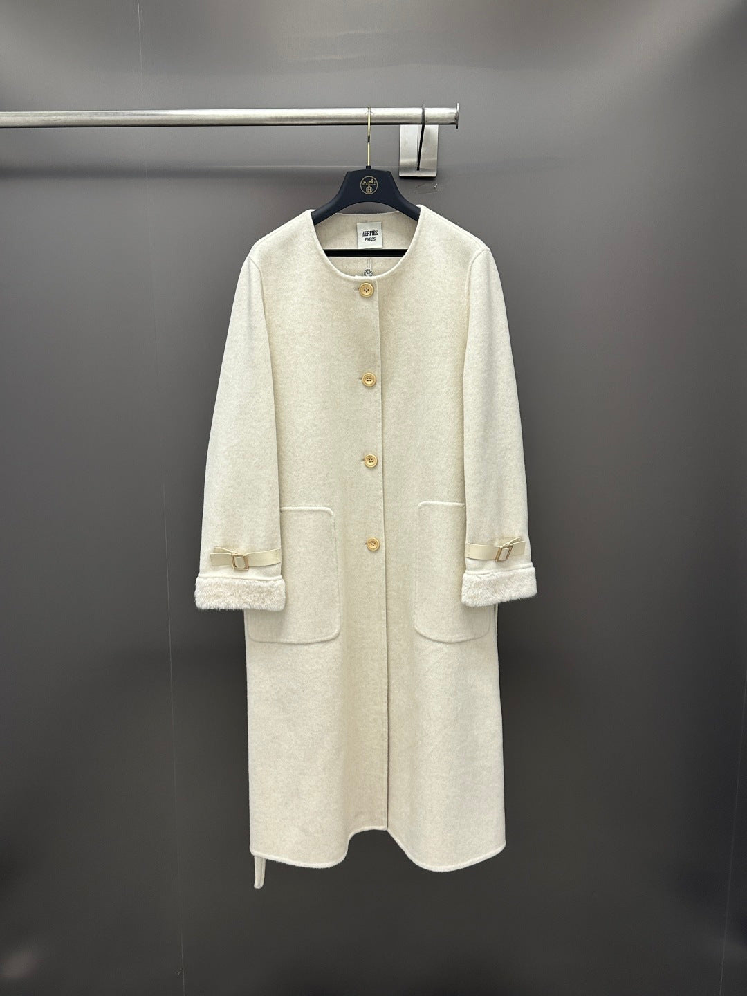 HM 26K Cashmere Coat Fur Shawl Collar Wool Cashmere Blend 435156