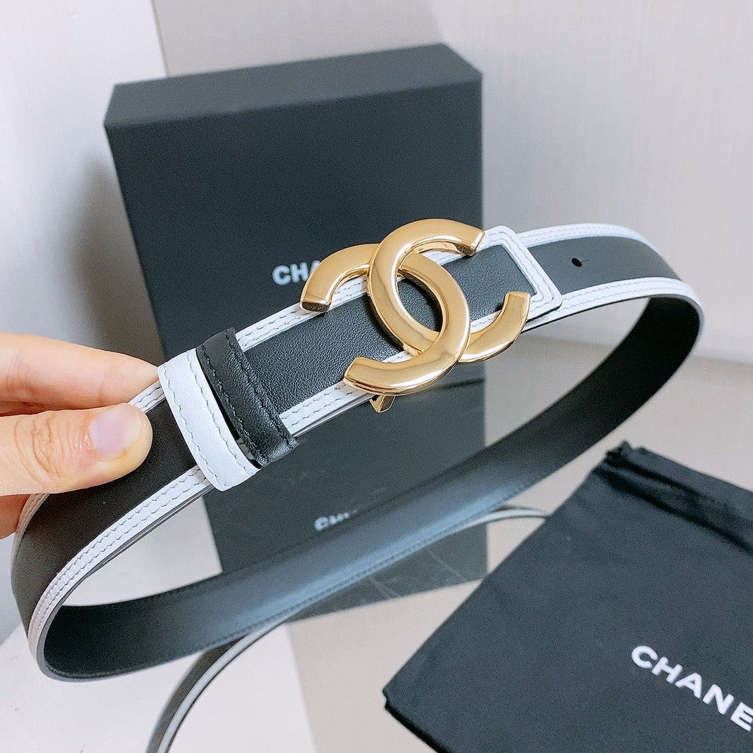 Chanel 2026 Double-C Buckle Belt 30mm Black White Calfskin