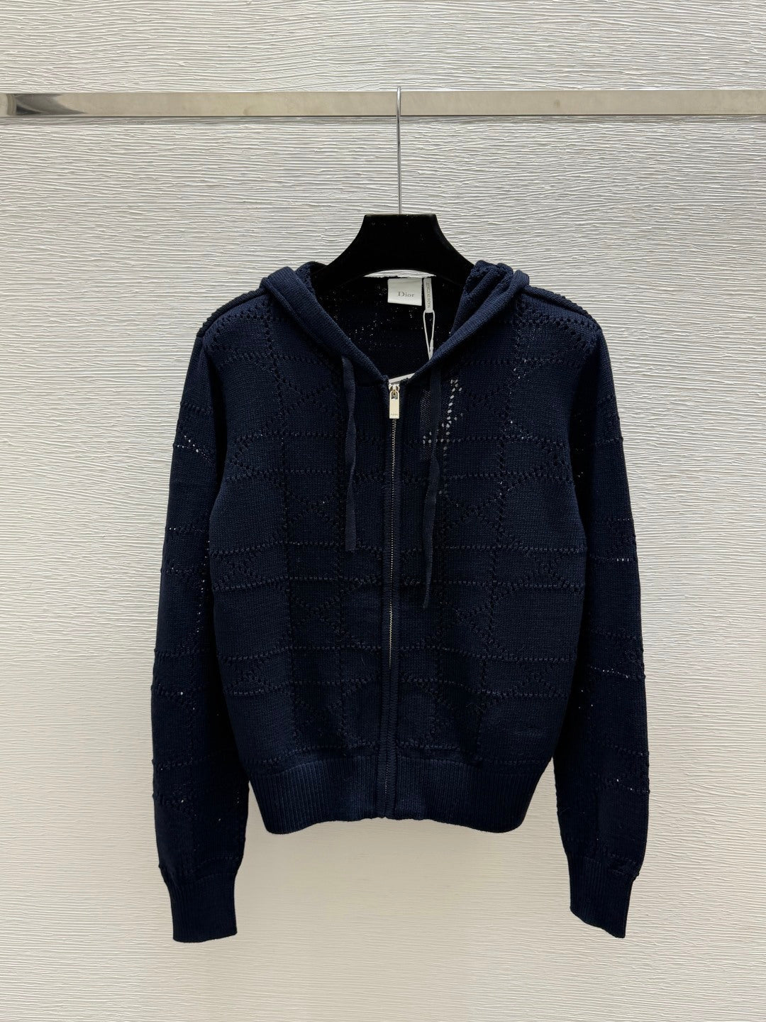CD 26FW Cannage Textured-Knit Hooded Zip-Up Cardigan Wool 313338