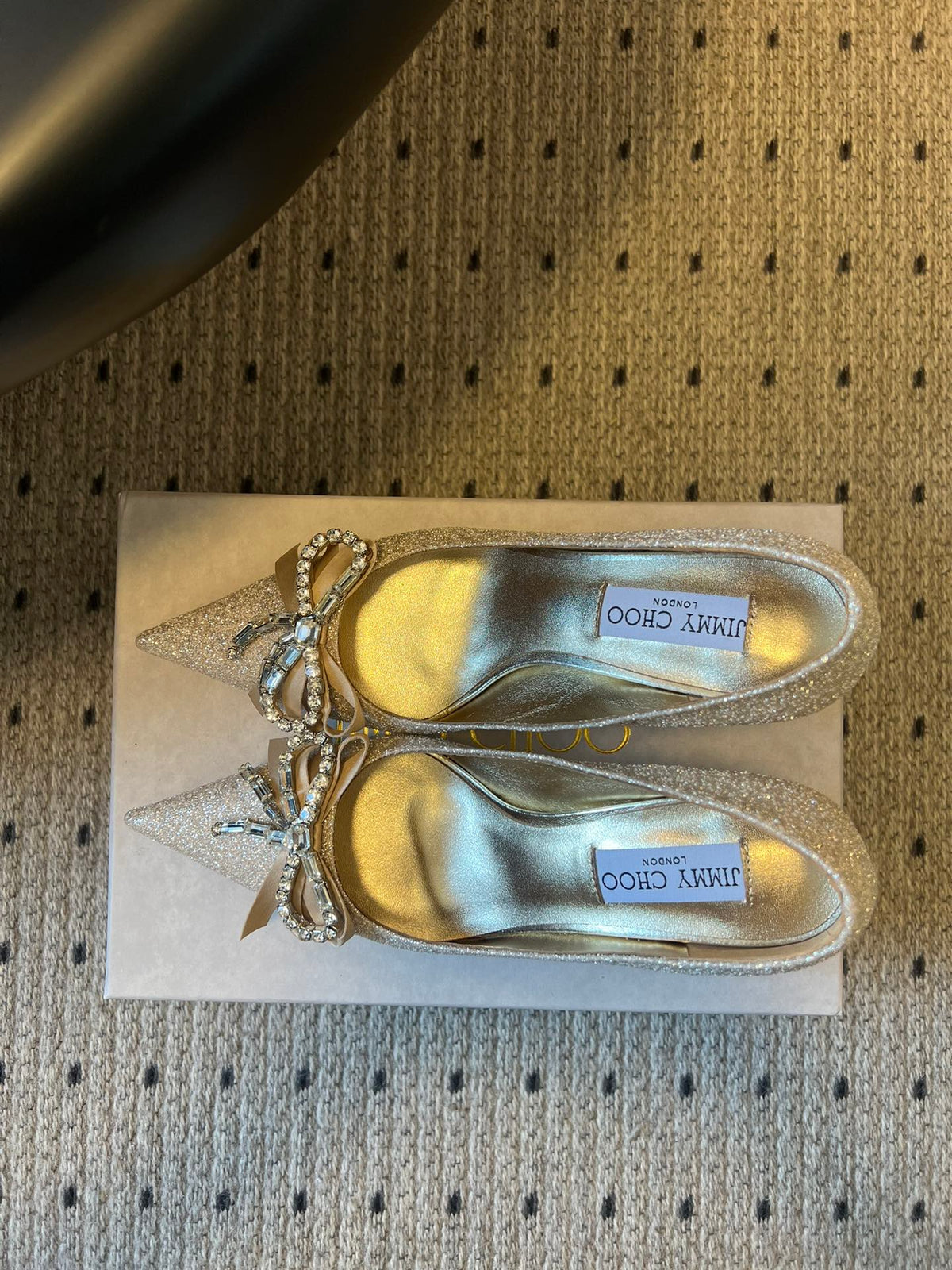 Jimmy Choo 26S High Heels 7.0cm Platinum Ice Glitter Fabric With Bow 841395