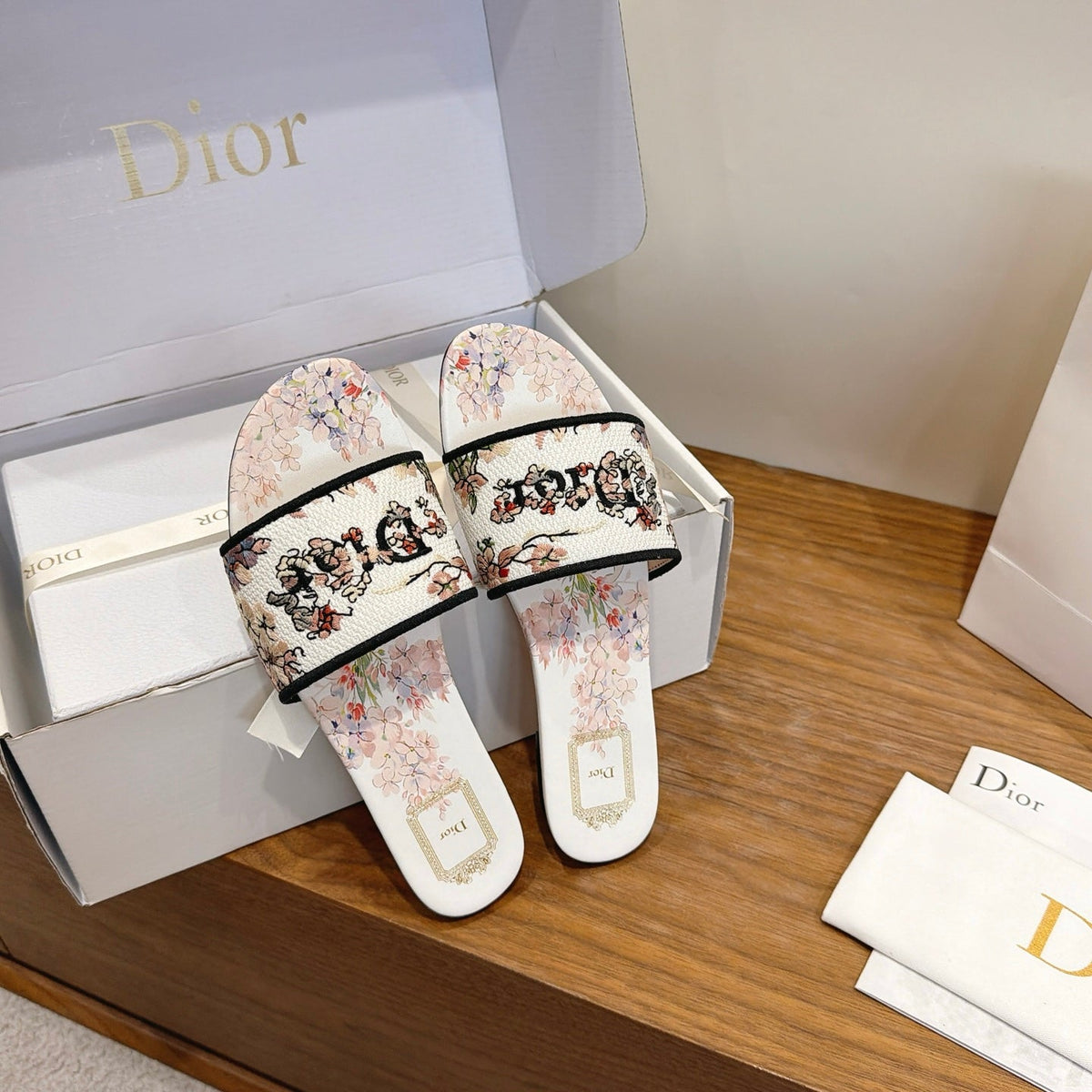 CD 26s Flat Slide Sandals Multicolor Embroidered Canvas 681429