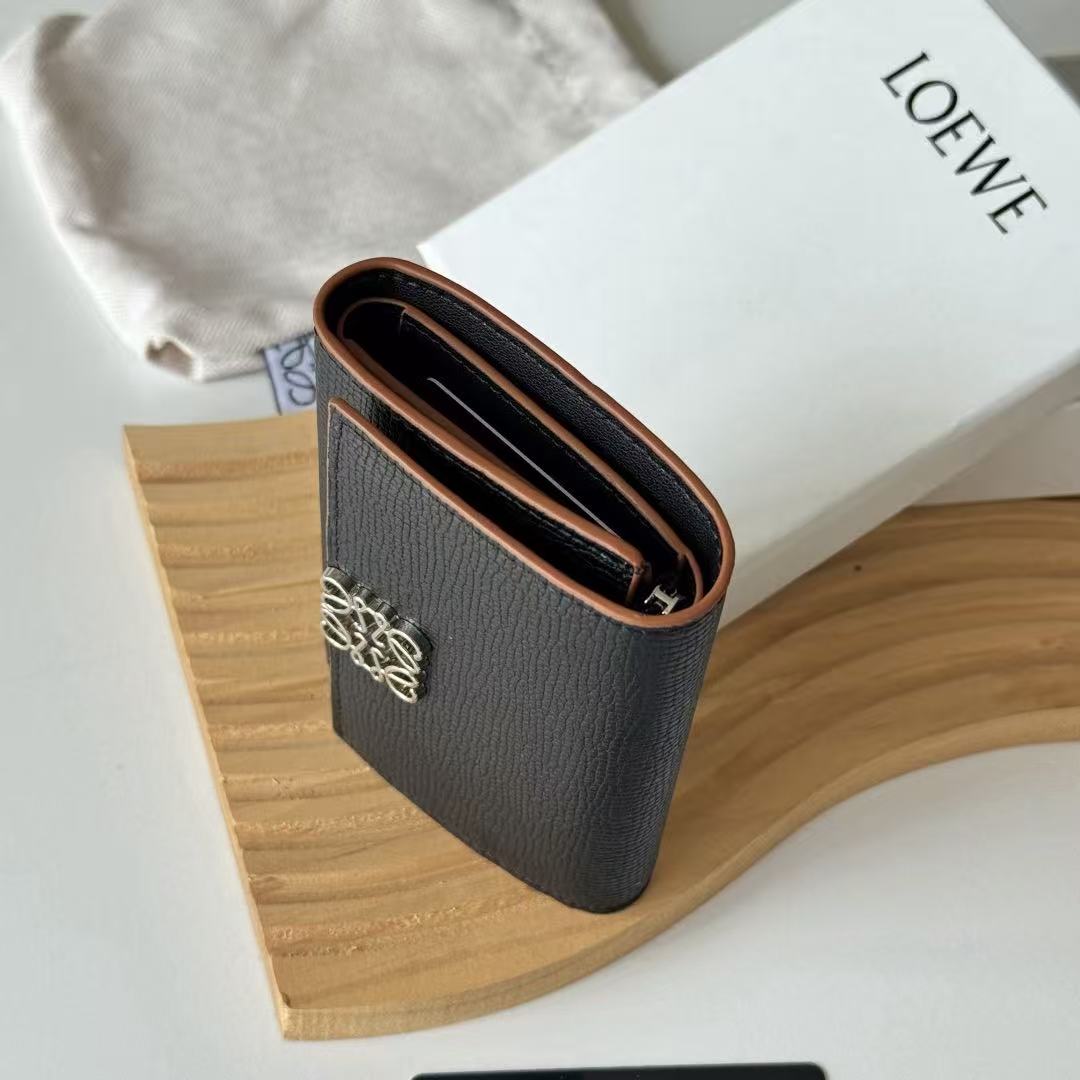 LW Anagram Trifold Wallet 12cm Black Leather